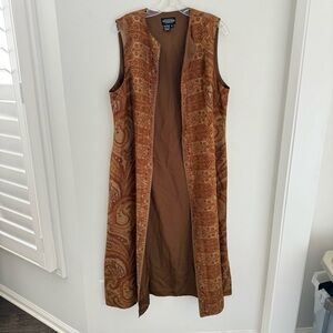 The J. Peterman Maxi Vest Open Tunic Long Silk Wool Paisley Print 12 Vintage